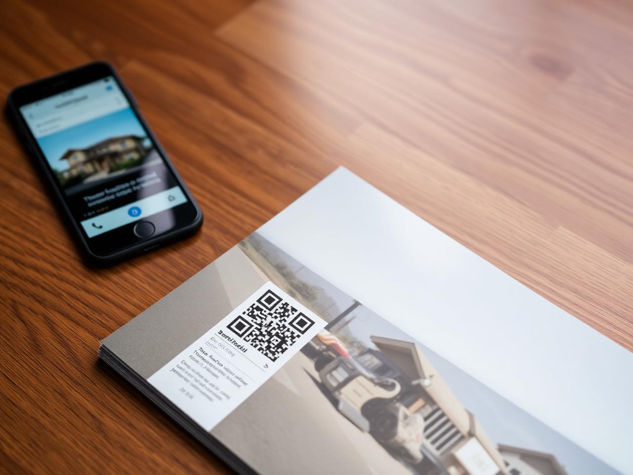 Printed brochure with a QR code being scanned by a phone