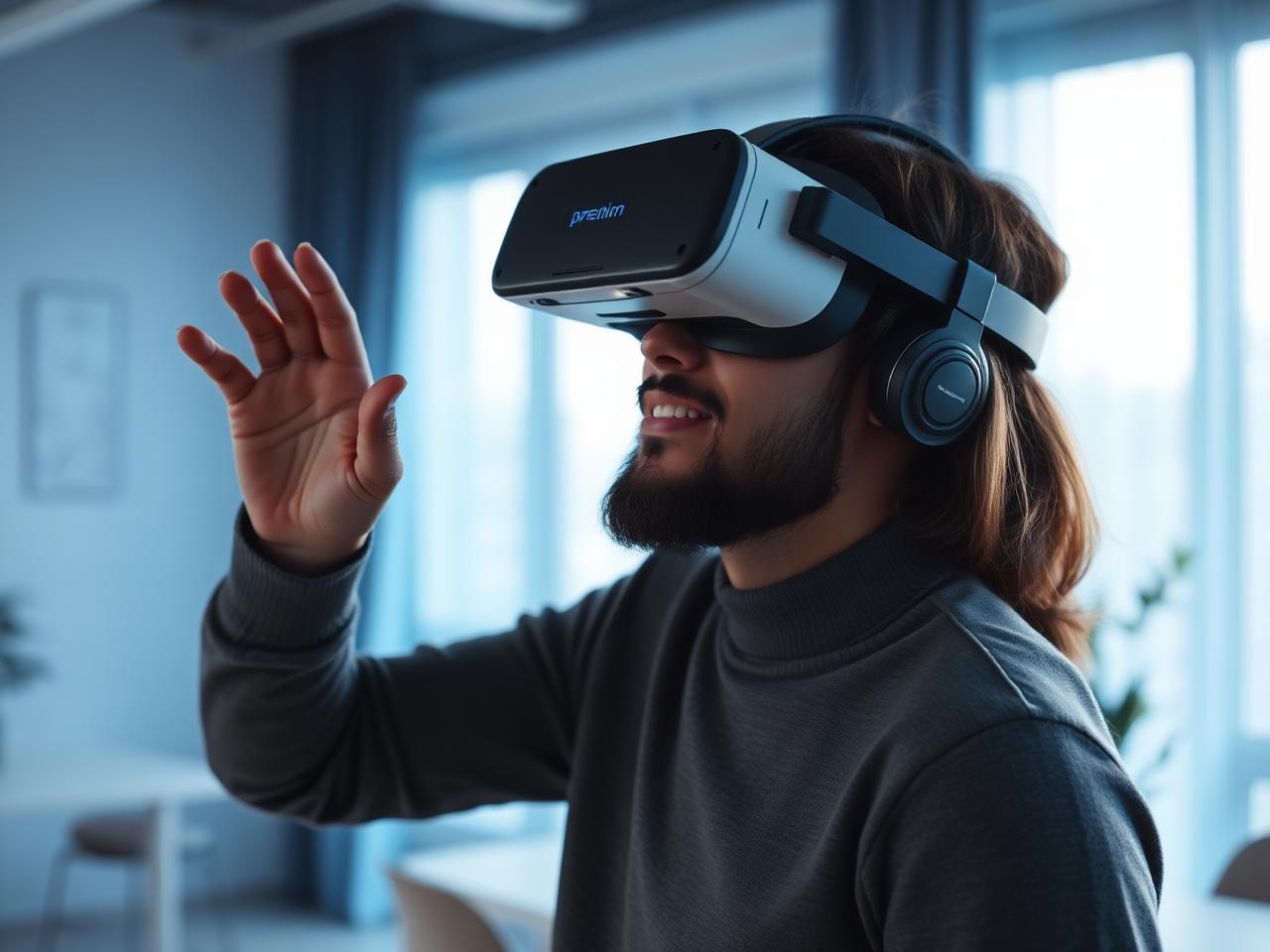 Remote buyer wearing a VR headset to view a real estate project
