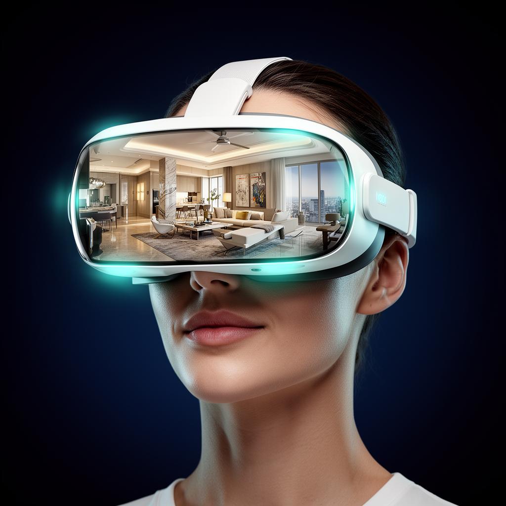 Person wearing a VR headset viewing an immersive property tour